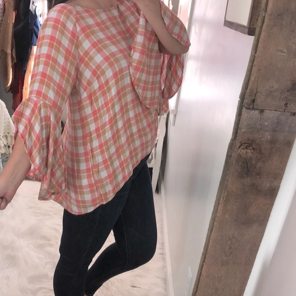 Lauren Conrad size XLarge Fall plaid boho top - Picture 3 of 6